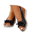 thumbnail image 3 of Fiaer Wedge Sandals for Women Platform Polka Dot High Wedge Shoes Bow Cute Summer Footwear Resort Retro Sling Back Peep Toe Dressy Woven Sandals Black 7.5, 3 of 9