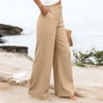 thumbnail image 7 of Linen Pants Women Summer Flowy Drawstring High Waisted Wide Leg Boho Palazzo Pants with Pockets, 2XL, 7 of 7