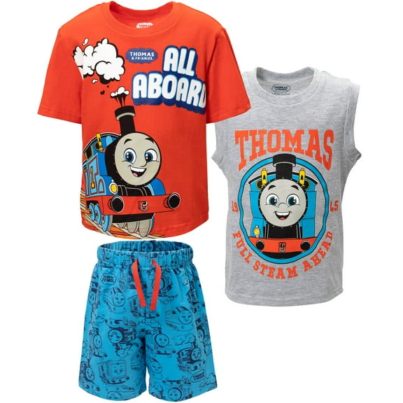 Thomas & Friends Thomas the Train Little Boys T-Shirt Tank Top and French Terry Shorts 3 Piece Outfit Set Toddler to Big Kid