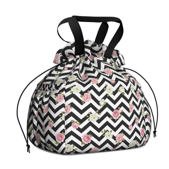 Pioneer Flower Floral Print Pattern Drawstring Lunch Bag Women - Drawstring Lunch Bag Insulated for Work Office - Stain-Resistant Large Lunchbags for Women with Multi-Pockets