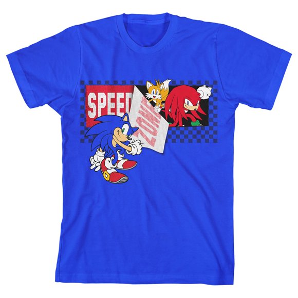Sonic the Hedgehog Speed Zone Tape and Characters Boy's Royal Blue T-shirt-XL