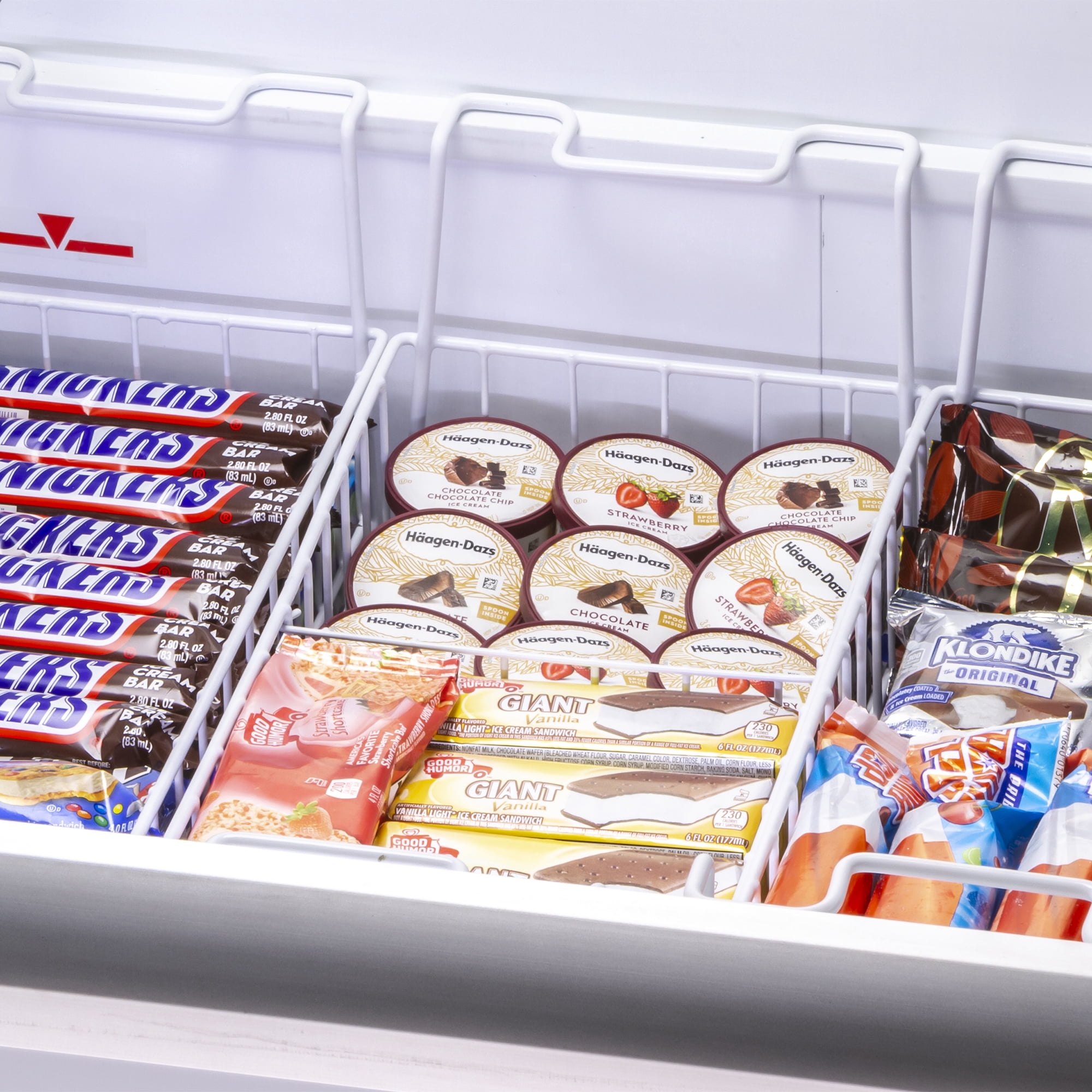 Maxx Cold Curved Glass Top Chest Freezer Display, 47.4"W, 8.62 cu. ft. Storage Capacity, Equipped with (5) Wire Baskets, in White (MXF48CHC-5)