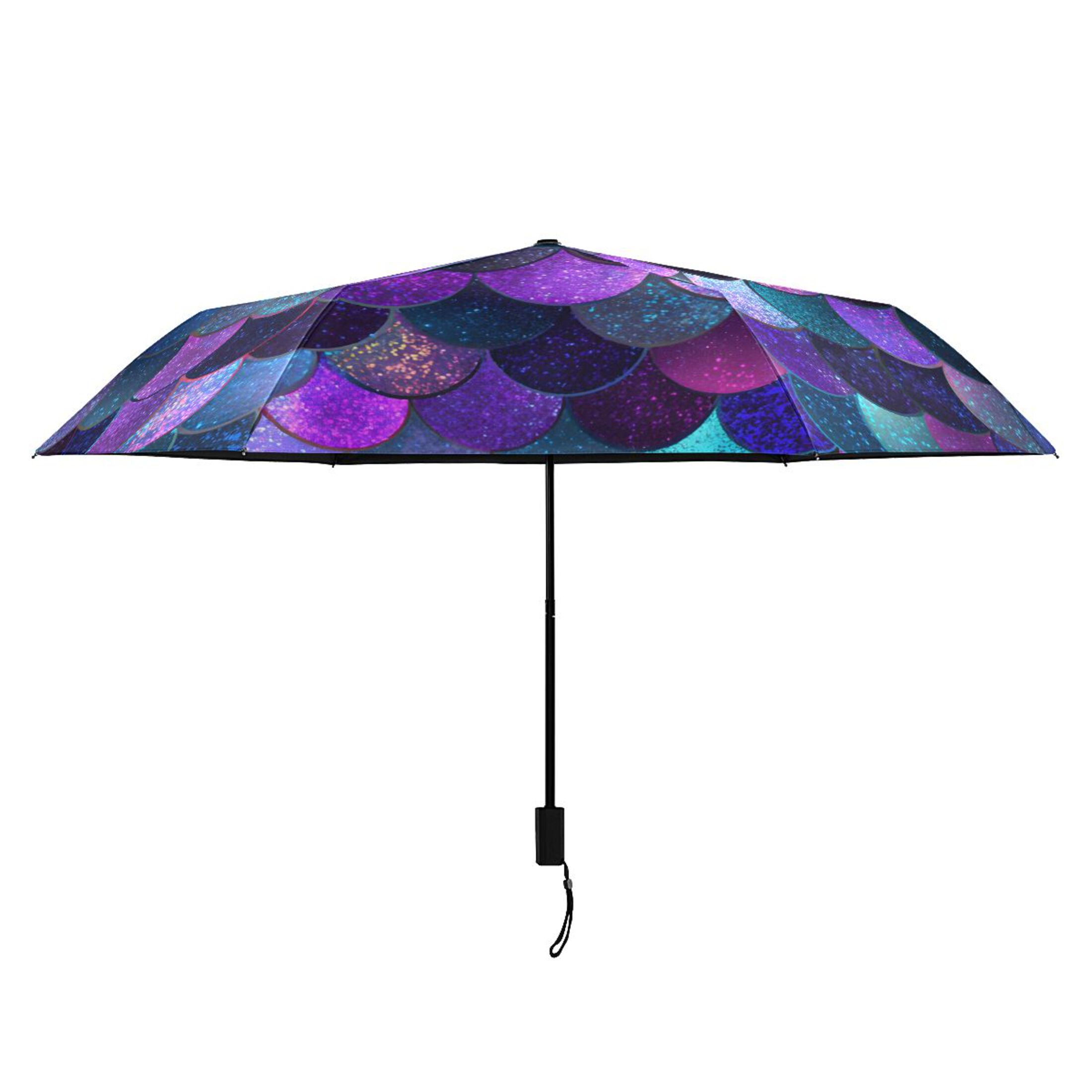 Purple Blue Mermaid Scales All Weather Umbrella Triple Folding Parasol 6 Ribs UV Protection Portable