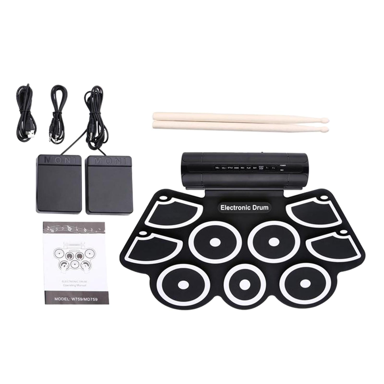 Tabletop Electronic Drum Set, Foldable Roll Up Drum 9 Pads with 2 