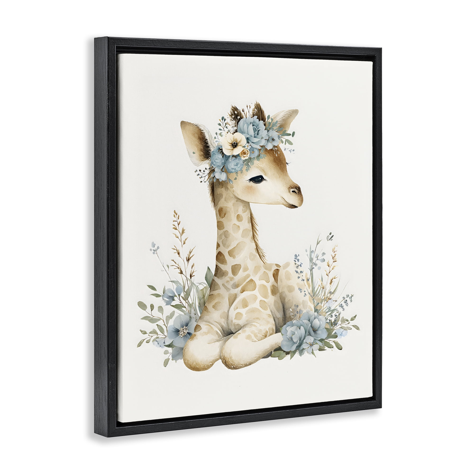 Stupell Industries Watercolor Nursery Giraffe Black Framed Floater Canvas Wall Art, design by LSR Design Studio