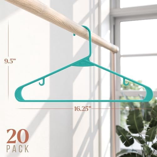 Plastic Hangers 20 Pack Aqua - Clothes Hangers - Makes The Perfect Coat Hanger and General Space Saving Clothes Hangers for Closet - Percheros Ganchos para Colgar Ropa Hangars
