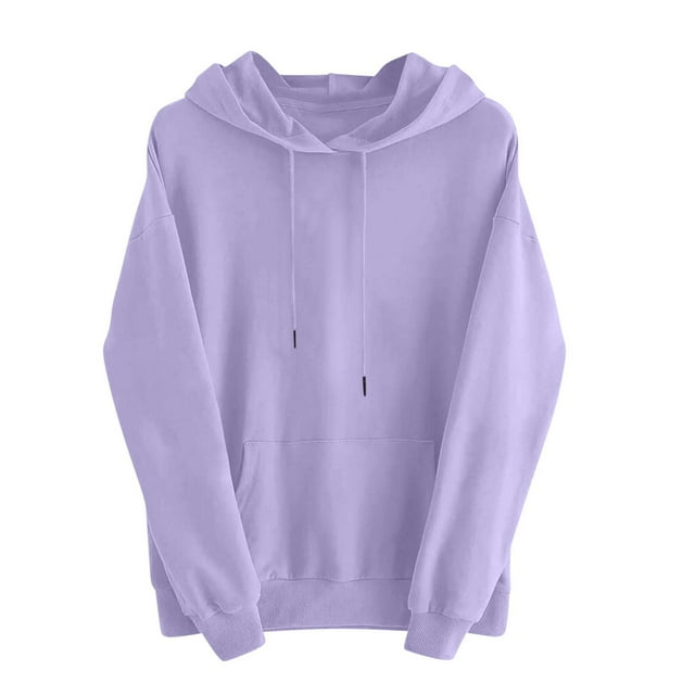 Chandail à Capuchon pour Femmes Uni à Manches Longues, Chandails à Capuchon Décontractés Légers avec Cordon, Tenue d'Intérieur Ample, Haut à Enfiler, Violet, M