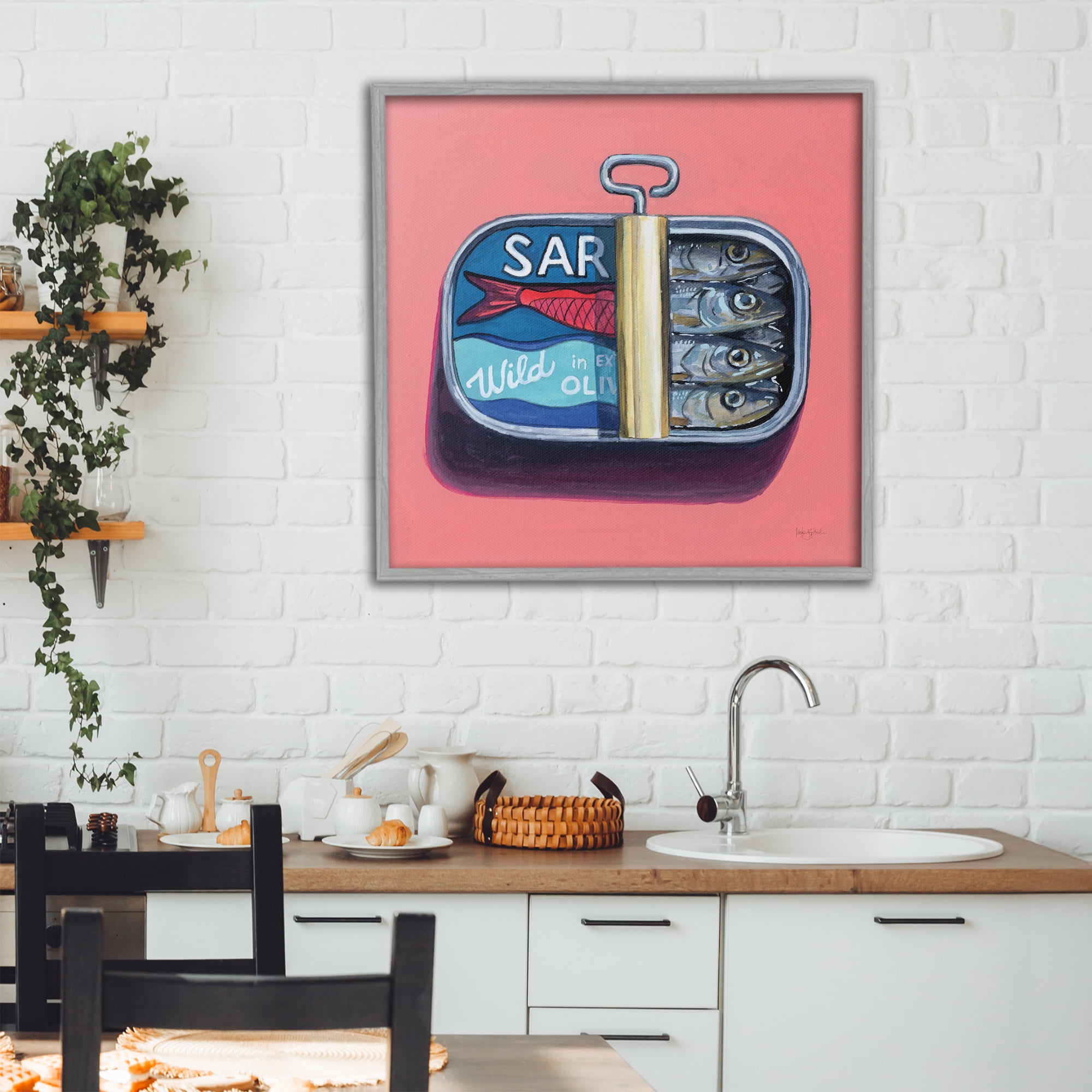 Stupell Industries Wild Sardines on Pink Gray Framed Giclee Art, design by Kate Jarvik Birch