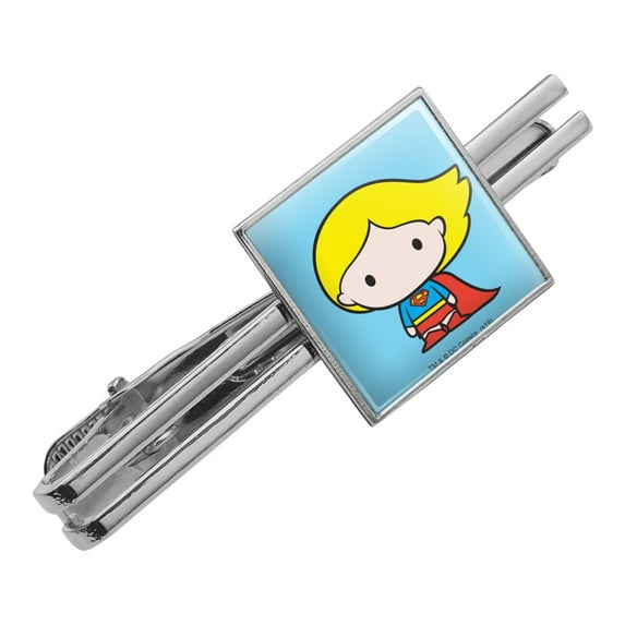 Superman Supergirl Cute Chibi Character Square Tie Bar Clip Clasp Tack- Silver or Gold