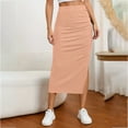 thumbnail image 2 of Mohiass Pencil Midi Skirt for Women 2025 Fall Casual High Waist Ruched Ribbed Knit Stretchy Bodycon Skirt with Slit Pink L, 2 of 5
