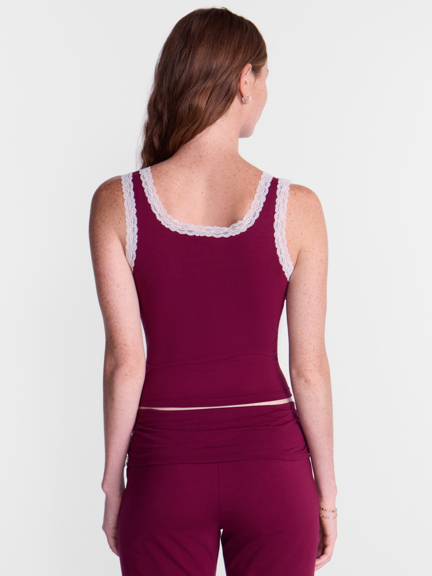 No Boundaries Cotton Blend Jersey Sleep Lace Tank Top, Women’s XXS-3X