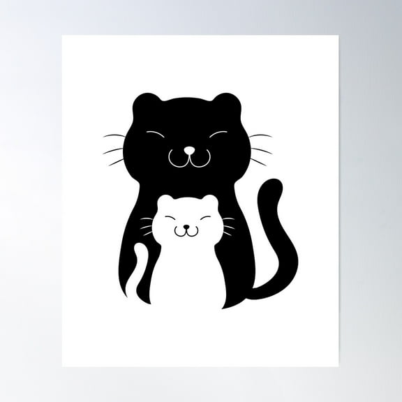 Black & White Cats Poster Wall Art, Modern Wall Decor For Living Room Bedroom, 8x12 UNFRAMED