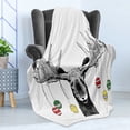 thumbnail image 4 of Moose Soft Flannel Fleece Throw Blanket, Christmas Animal Xmas Ornaments Balls Hanging from Horns Funny Noel Sketch Art, Cozy Plush for Indoor and Outdoor Use, 50" x 60", Multicolor, by Ambesonne, 4 of 5