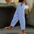 thumbnail image 2 of fheaev Casual Linen Pants For Women 2024 Summer Lightweight Elastic Waist Pants Loose Wide Leg Trousers With Pockets Summer Clothes Pants Outing Full Length Pants, 2 of 6
