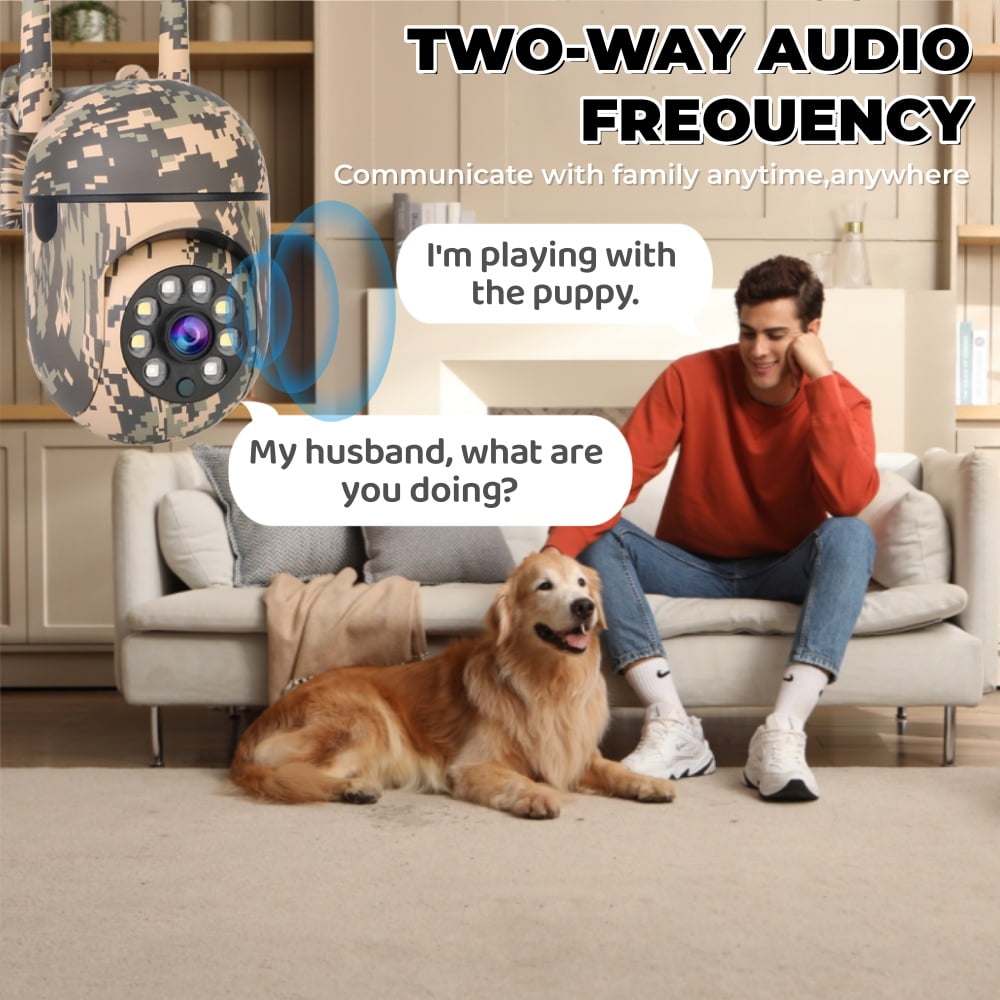 Outdoor Camouflage PTZ Security Camera, 1080P Full-Color Night Vision, Dual Antenna 2.4G WiFi, Motion Detection, Two-Way Audio, Waterproof Surveillance Camera.
