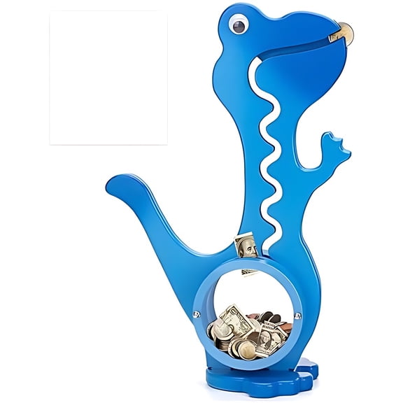 Wooden Dinosaur Piggy Bank for Boys Kids Girls Big Clear Animal Belly Coin Bank Toddler Real Money Toy（Dino-Blue）