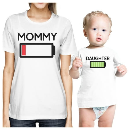 

Mommy & Daughter Battery White Mom and Baby Matching Outfits Gifts