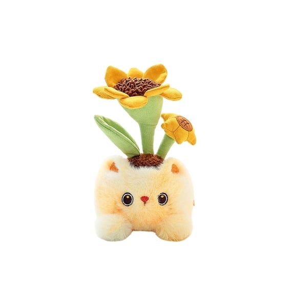 Potted Flower Plush Sunflower Plant Stuffed Animals for Kids, Soft Cute Cat-Shaped Pot Plushies Toys for Baby Girl and Boy, Fluffy Potted Flower Sunflower Plant