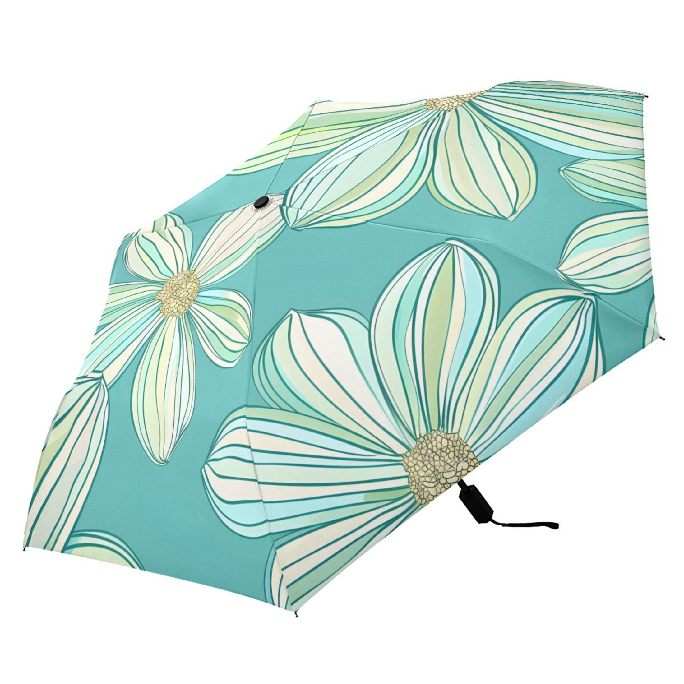 Compact Sun Umbrella Windproof Travel Umbrellas for Rain Strong Portable UV Protection Watercolor Daisy Flowers