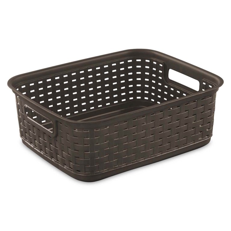 Sterilite Decorative Wicker Style Short Weave Storage Basket Espresso 24 Pack