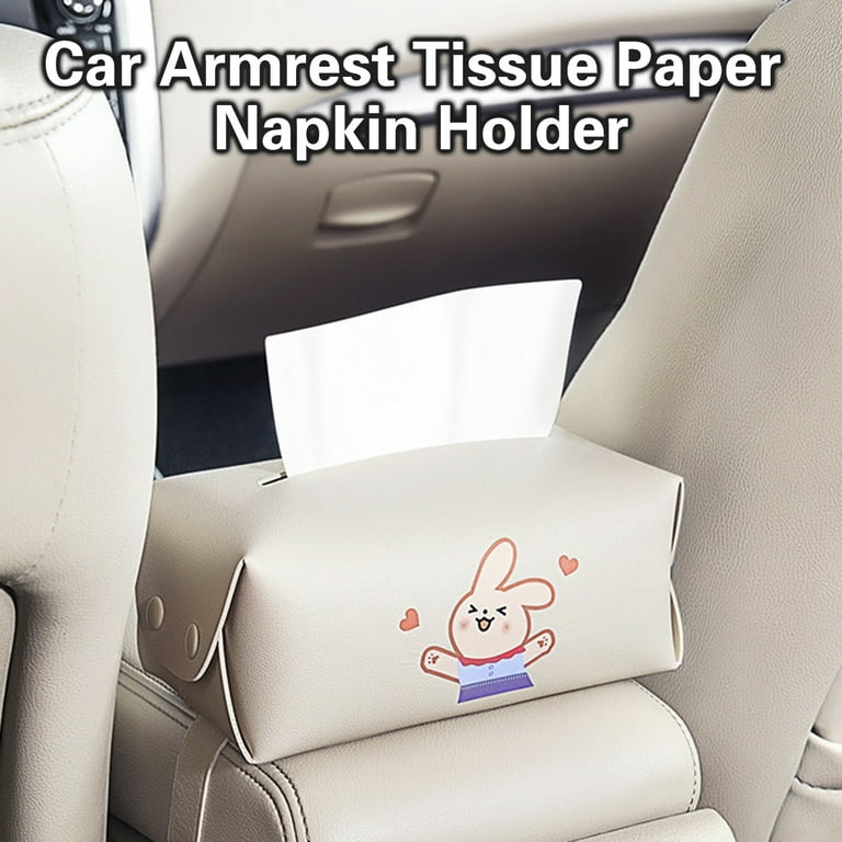 Xinhuadsh 1 Set Car Tissue Box Waterproof Cartoon Rabbit Pattern Faux  Leather Car Armrest Tissue Paper Napkin Holder Auto Interior Accessories 