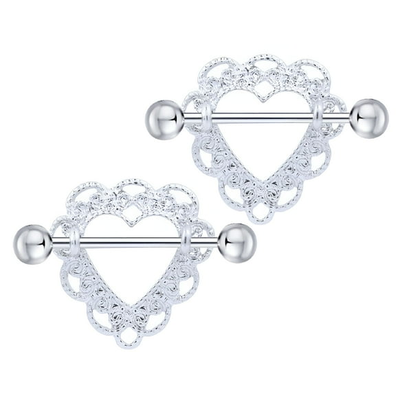 DESIGNICE 2Pcs 14G Heart Shaped Nipple Rings Body Piercing Jewelry
