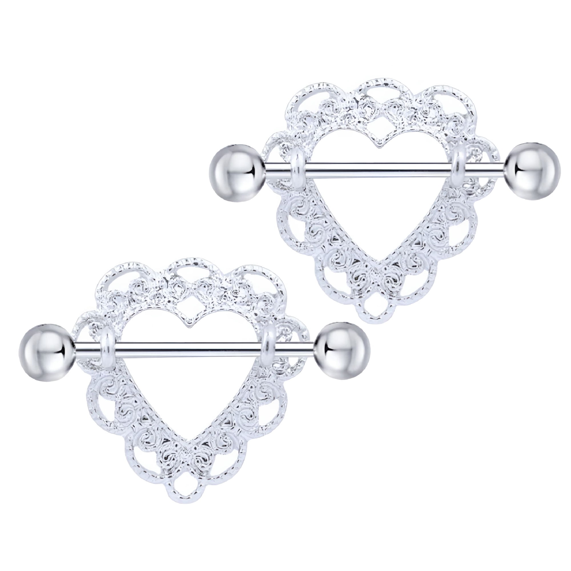 DESIGNICE 2Pcs 14G Heart Shaped Nipple Rings Body Piercing Jewelry