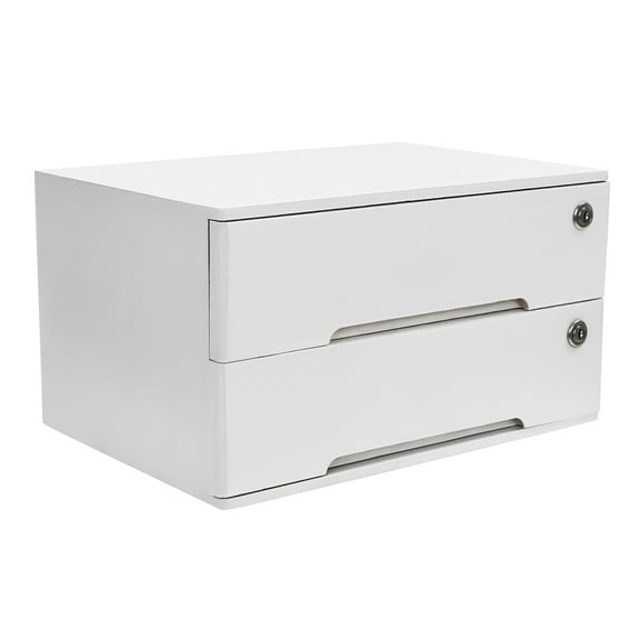 Dwellnix Sturdy Wooden Desktop Storage Cabinet with 2 Drawers, Lockable, White/Walnut, Space-Saving Organizer for Files and Daily Essentials