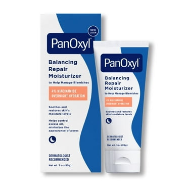 PanOxyl PM Balancing Repair Moisturizer, Niacinamide & Ceramides, for Acne Prone & Dry Skin, 3 oz