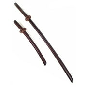 Dark Red Oak Bokken set Long (Daito 40") and Short (Shoto 21.5") Practice swords, Comes with Plastic handguards and rubber stoppers