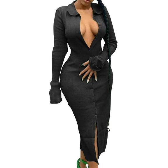 Sngxgn Women's Dresses V Neck Guest Party Dress(Black,S)