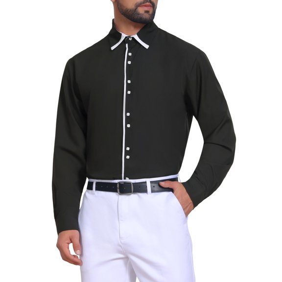 DARING DIVA Men's Contrast Trim Long Sleeve Button Down Formal Shirts S Black