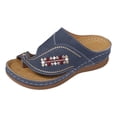 thumbnail image 5 of Rokment Womens Boho Embroidered Orthopedic Wedges Dress Flip Flops with Arch Support 2026 Beach Summer Comfortable Leather Platform Thong Walking Slides Blue Size 9, 5 of 6
