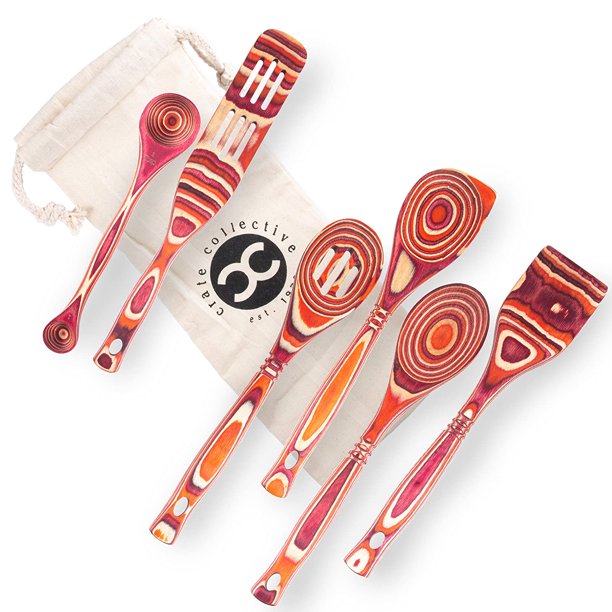 Crate Collective Pakkawood Kitchen Utensil Set - 6 Piece Cookware Set with Wooden Measuring