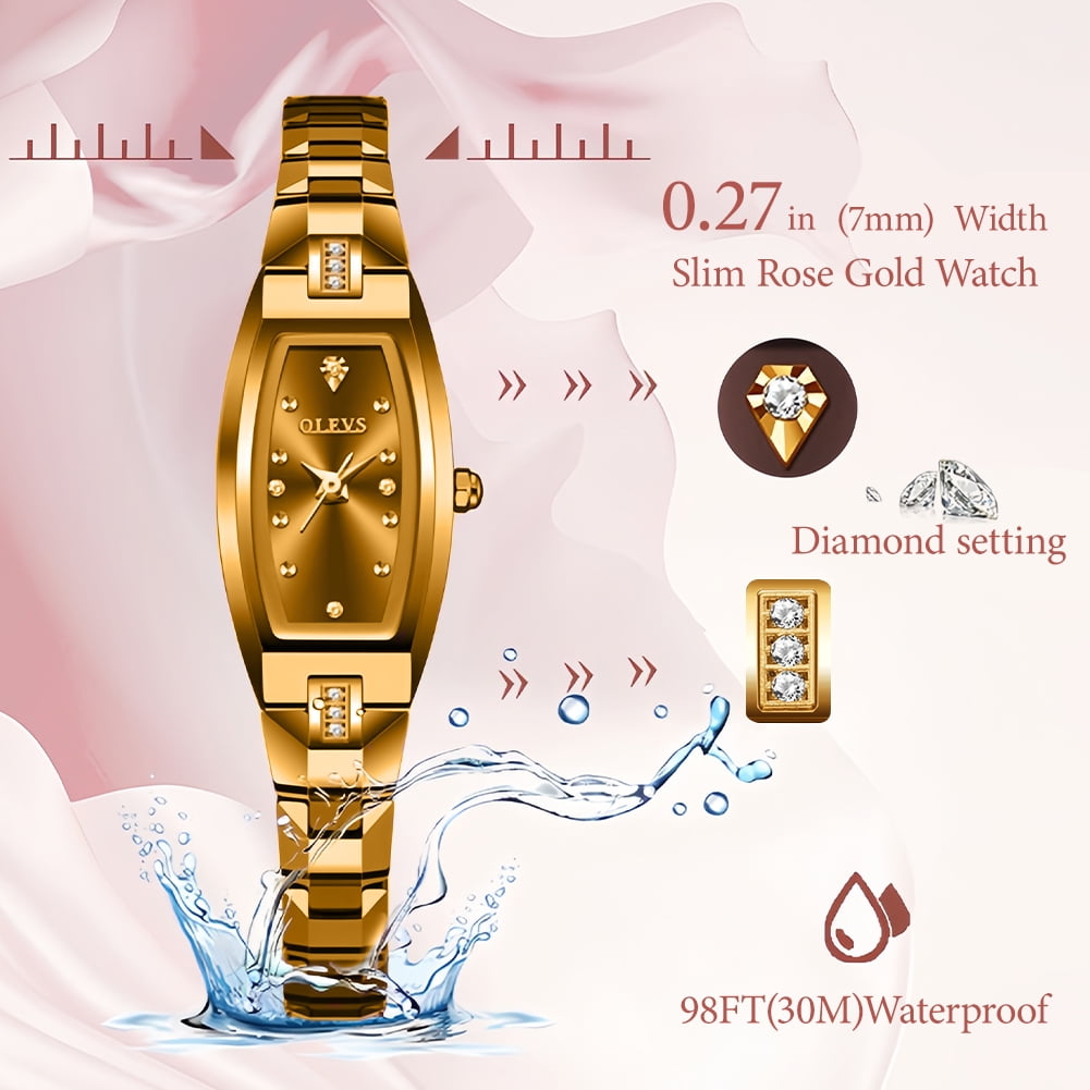 OLEVS Watches for Women Luxury Dress Waterproof Analog Quartz Rose Gold Plated Tungsten Slim Easy Read Casual Ladies Watches Women Wrist Watches Relojes para Mujer