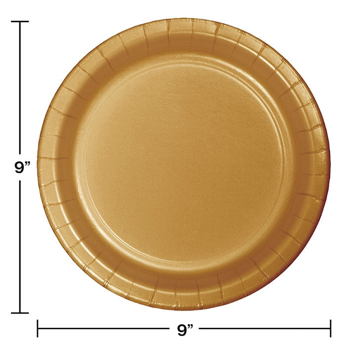 240/Case Bulk Glittering Gold Sturdy Style Paper 8.75 inch Dinner Plates