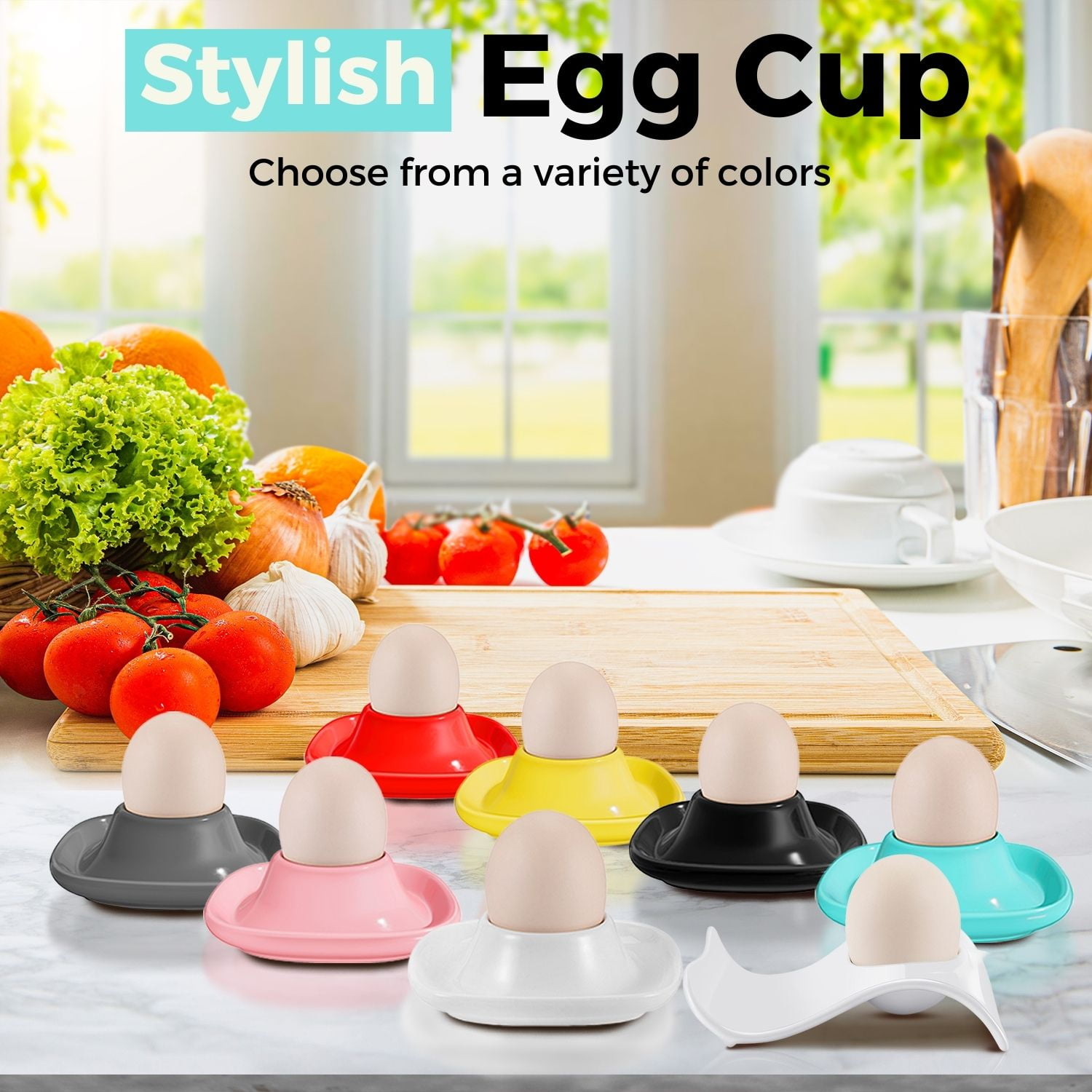 Ceramic Egg Cups Set of 6 Half Dozen Pack, Porcelain Hard Soft Boiled Egg Holder Keeper Container with Base, Stackable Serving Dish Plate Stand Serveware for Countertop Display Kitchen Home (Blue)