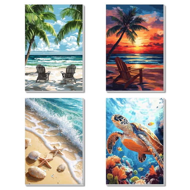 Kit Paint by Numbers Obterie, paquete de 4, playa, 20 x 30 cm