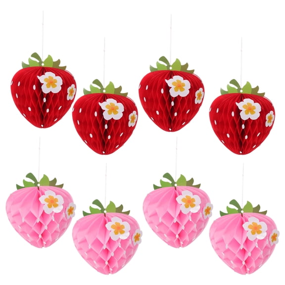 OUNONA 8Pcs Strawberry Honeycomb Hanging Decorations Paper Centerpieces for Birthday Party Table Decor