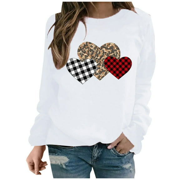 Valentines Sweatshirts For Women Funny Three Love Heart Long Sleeve Sweater Graphic Tops Shirts 2025 Clothes Outfits