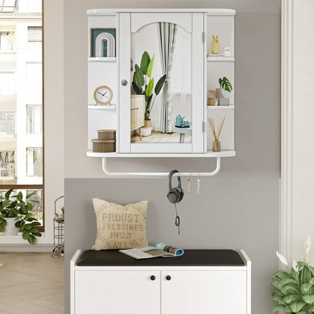 Dextrus 26" Bathroom Cabinet with Mirror Door, Wall Mounted Medicine Cabinet Organizer with Adjustable Shelves for Home, Bathroom, White