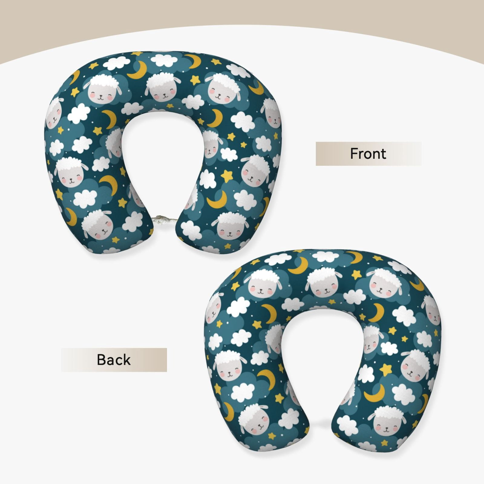 Xecao Sweet Dream Lamb Print Memory Foam Cervical Neck Pillow Versatile U-Shaped Pillows for Home,Office,Camping,Travelling,Soft Washable Cover
