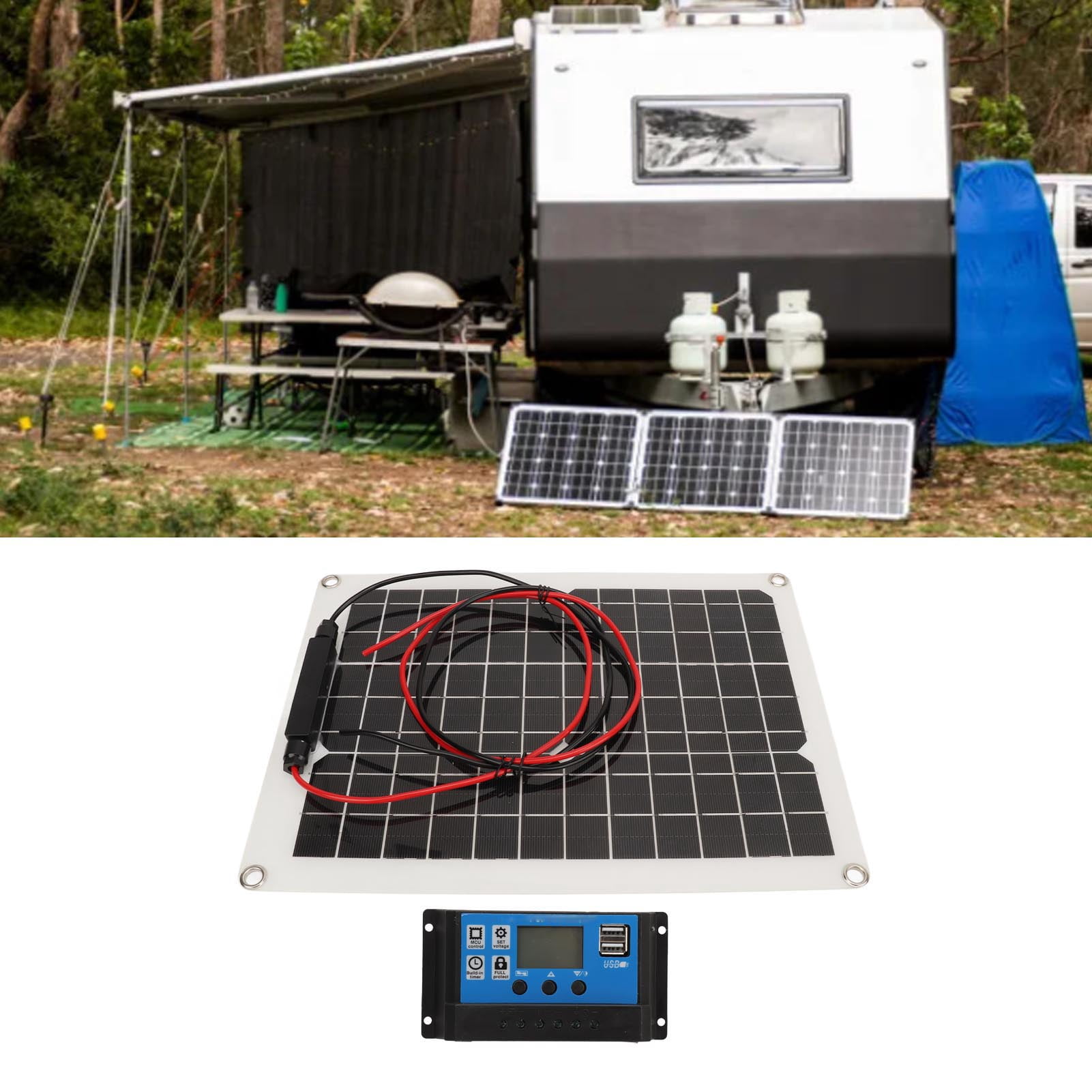300W Solar Panel, Solar Panel Kit 300W DC 12V 24V 50A IP67 Waterproof High Efficiency Solar Panel And Solar Charger With Controller For RV Campervan
