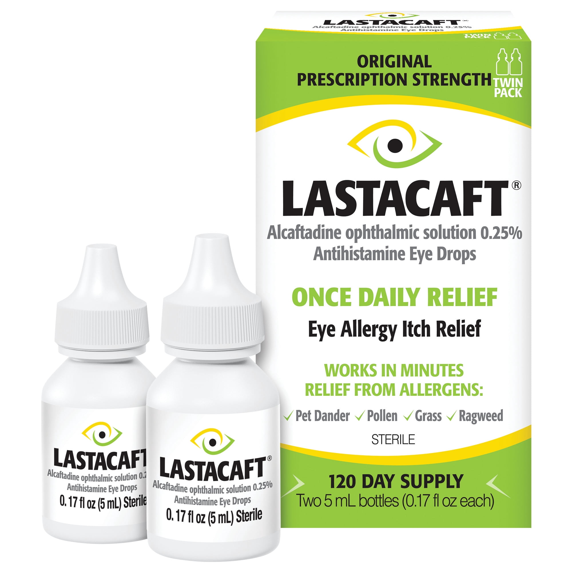 Lastacaft Once Daily Eye Allergy Itch Relief Drops, 2x5 ml, 120-Day Supply