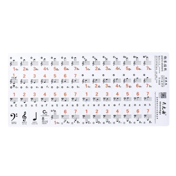 Pegatina de teclado Transparente 37 49 61 Teclado Electrónico 88 Key Piano Stave Nota Etiqueta Versión de la Notación & Partitura para Teclas Blancas TOMSHOO Pegatina de teclado