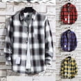 thumbnail image 3 of WTXUE Button-Up Shirts Long Sleeve, Notch Neck Shirts for Men Mens Fall Shirt Lapel Button Shirt Tops Cardigan Plaid | Workwear for Men Red/Plaid L, 3 of 4
