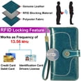 thumbnail image 3 of Ladies Leather Large Wallet Ladies Large Many Compartments, Women Wallet With 26 Card Compartments (Peacock Blue), 3 of 6