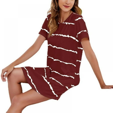 

Women s Nightdress Sleep Short Sleepwear Sleeves Sleepshirt Stripes Nightshirt T-Shirt Nightgown S-XXL