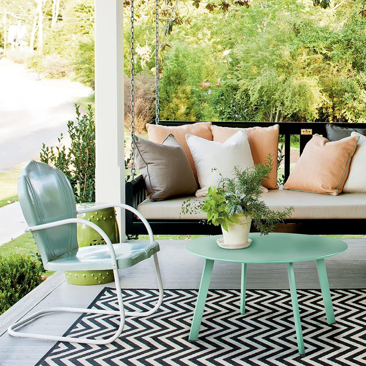 Grand Patio 28" Round Steel Outdoor Coffee Table, Mint Green
