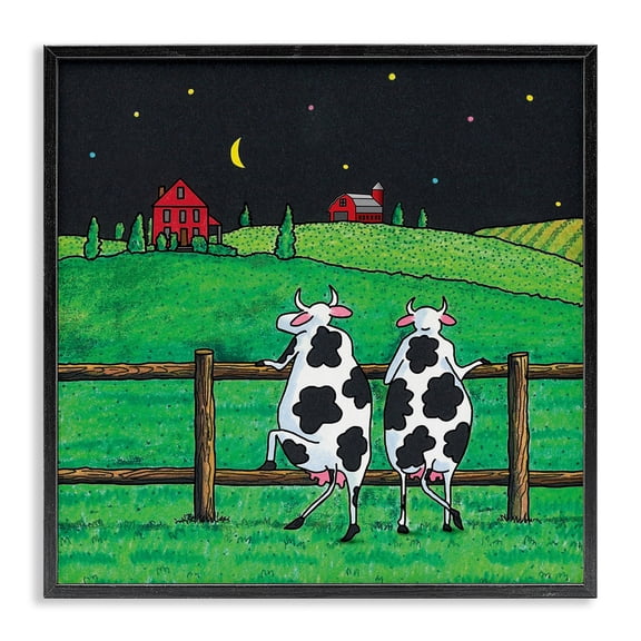 Stupell Industries Girls Night Out Cows Animals Painting Black Framed Art Print Wall Art, 12 x 12